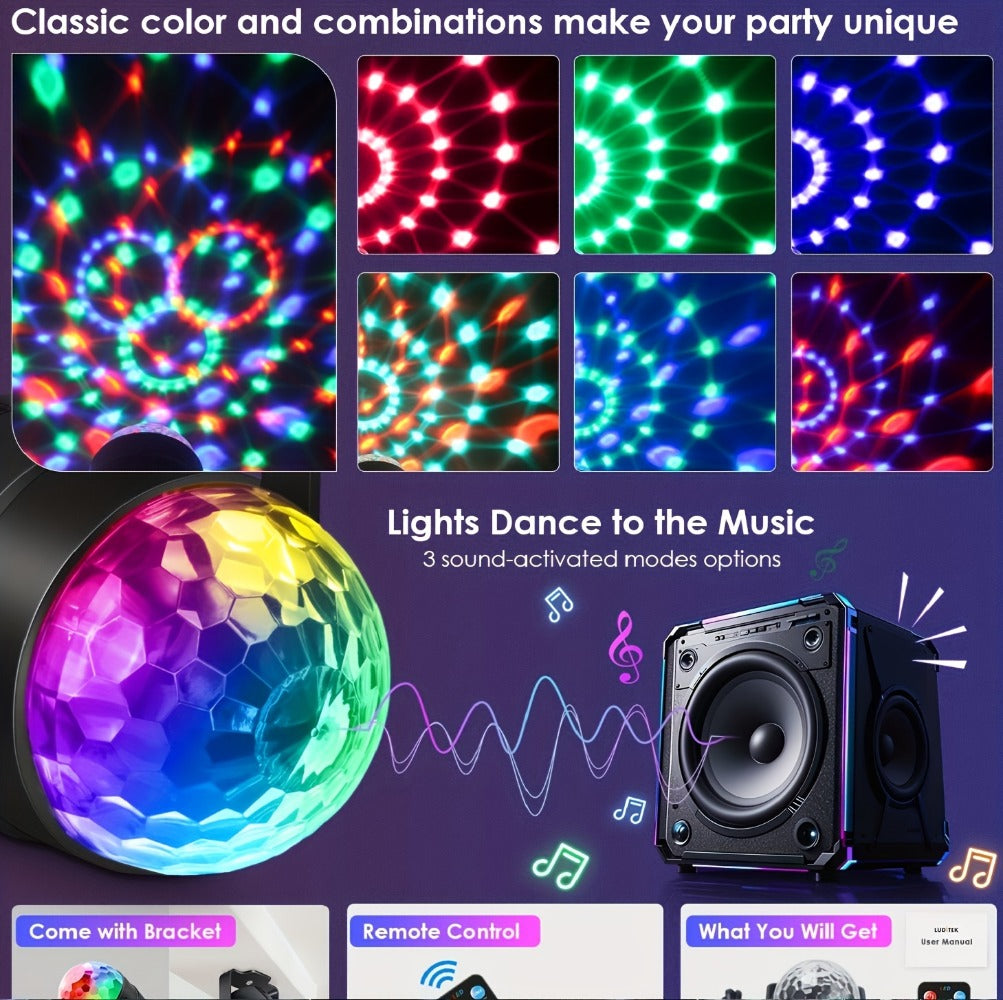 Party Lights Disco Ball Strobe Light Remote Control DJ Lighting Music Sync Rotating Effect for Entryways, Bedrooms and Living Spaces
