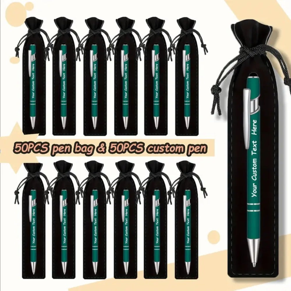 Custom Ballpoint Pens with Pencil Pouch Bulk Set, Personalized Ballpoint Pen Pack for Corporate Gifts