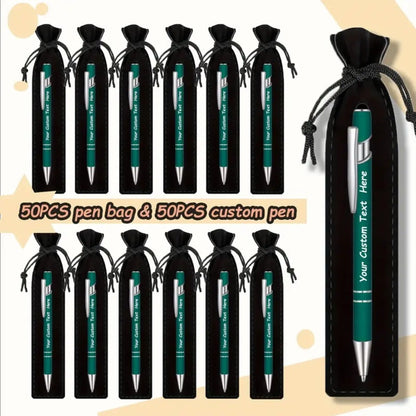 Custom Ballpoint Pens with Pencil Pouch Bulk Set, Personalized Ballpoint Pen Pack for Corporate Gifts