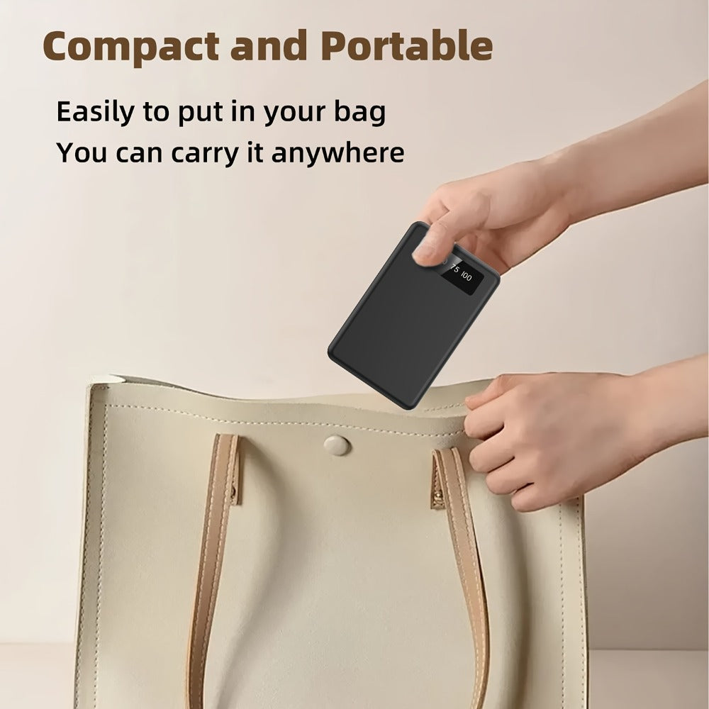 Power Bank Slim 5000mAh or 10000mAh with Built-In USB-C Cable, Four-Device Layout and LED Display