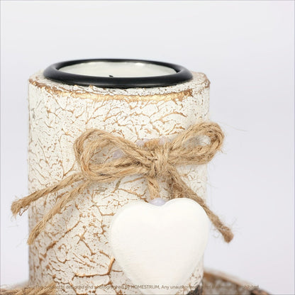 Wooden Candle Holder Set of 4, Love Heart Tray, Tea Light Holder, Knot Bow Decoration & Decorative Stone Bowl for Home Decor
