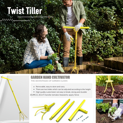 Garden Cultivator Manual Soil Loosener & Scarifier, Heavy-Duty Detachable Ergonomic Handle, Multi-Function Tool for Lawn Aeration