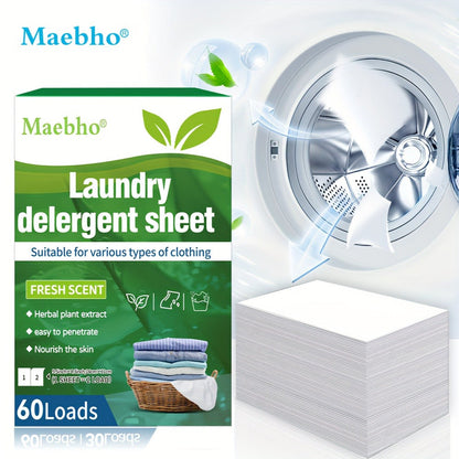 Maebho Fresh Scent Laundry Detergent Sheets, Single Flat-Sheet Box Clearly Labeled for 60 Loads