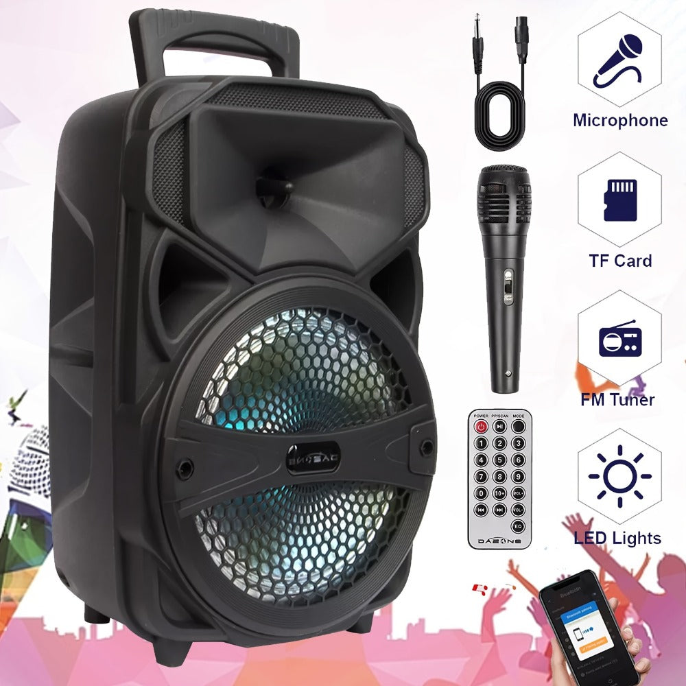 8-Inch Subwoofer Party Speaker 1000W Portable Rechargeable Wireless Bluetooth | Heavy Bass, FM Radio, LED Lights, Remote Control
