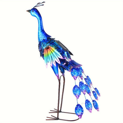 Solar Peacock Garden Statue – Metal Bird Sculpture with LED Lights, Outdoor Yard Art Decor for Patio, Lawn & Garden, Unique Gift
