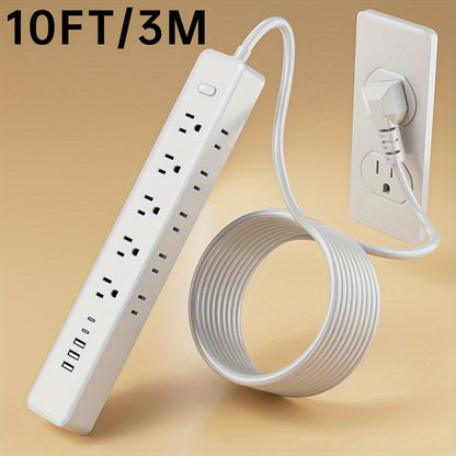 Wall Mount Power Strip 15-in-1 Slim Long Strip, 10 AC Outlets & 5 USB Ports (3 USB-A + 2 USB-C), Surge Protection Overload Protection