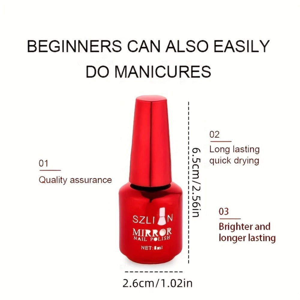 Chrome Nail Polish Set 12 Colors Mirror 3D Metallic Effect with Built-in Fine Brush – Long-Lasting Metal Paint for Salon & DIY Nail Art