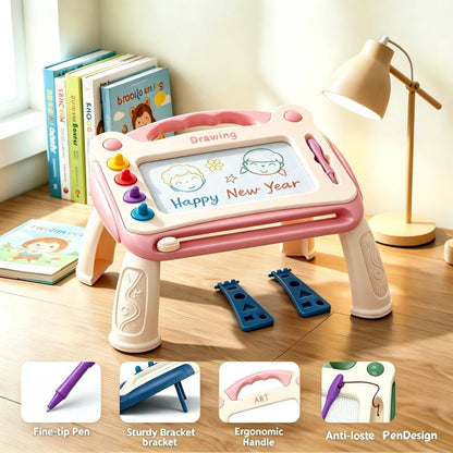 Kids Magnetic Drawing Board 3-in-1 Doodle Kit – Reusable Erasable Toddler Art Toy with Stamps, Pen & Stand | STEM Learning Gift for Boys