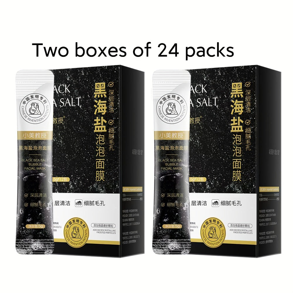 Face Mask, Black Sea Salt Bubble Single-Use Sachets, 5g Each with 12, 24 or 36-Packet Box Options