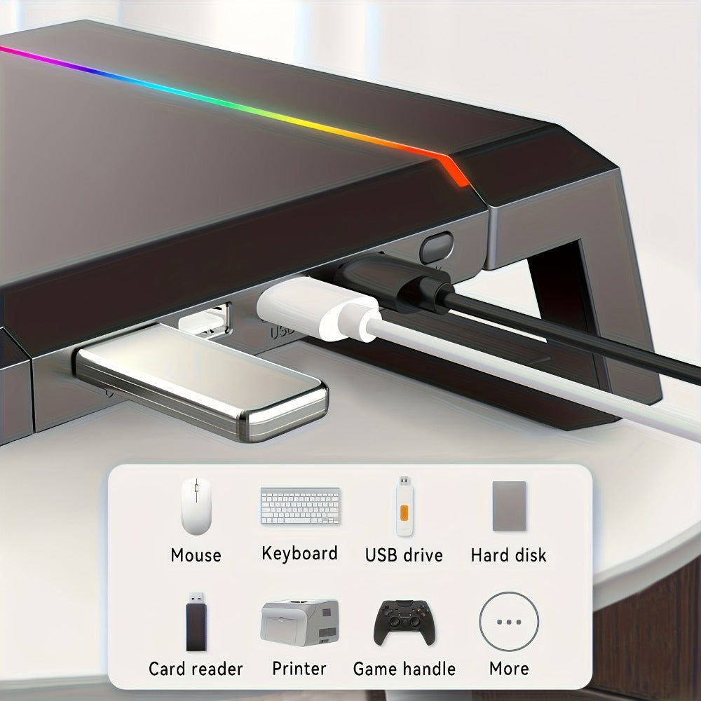 ICE COOREL Monitor Stand Foldable Height Adjustable with Storage Drawer, RGB Lighting & 4 USB Ports