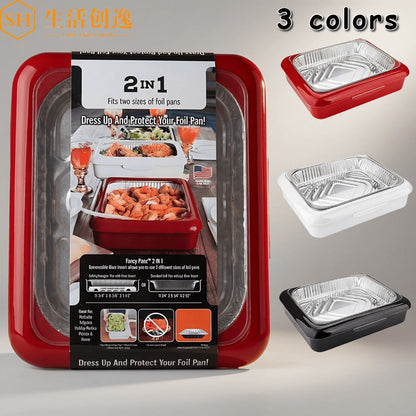 Aluminum Foil Insulated Food Tray Set 2-in-1 Reusable Stand with 2 Disposable Foil Trays for Grilling, Camping and Outdoor Meals