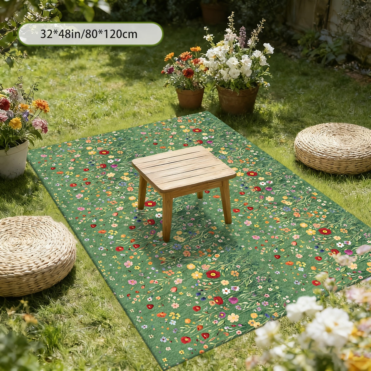 Area Rug Washable Foldable Indoor Outdoor Mat in Five Sizes for Patio, Garden, Picnic or Camping