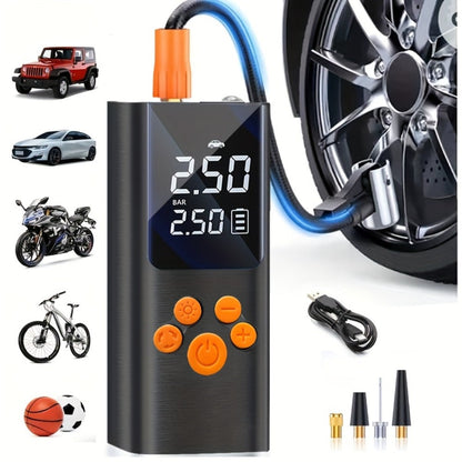 Cordless Tire Inflator Portable USB Rechargeable – Digital Gauge & LED Light, Fast Air Compressor with Auto Shutoff for Car, Bike