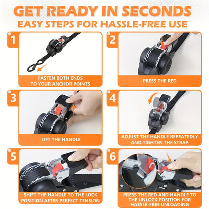 Retractable Ratchet Straps with Extension Strap for Entryways, Bedrooms and Living Spaces, with Listed Configuration