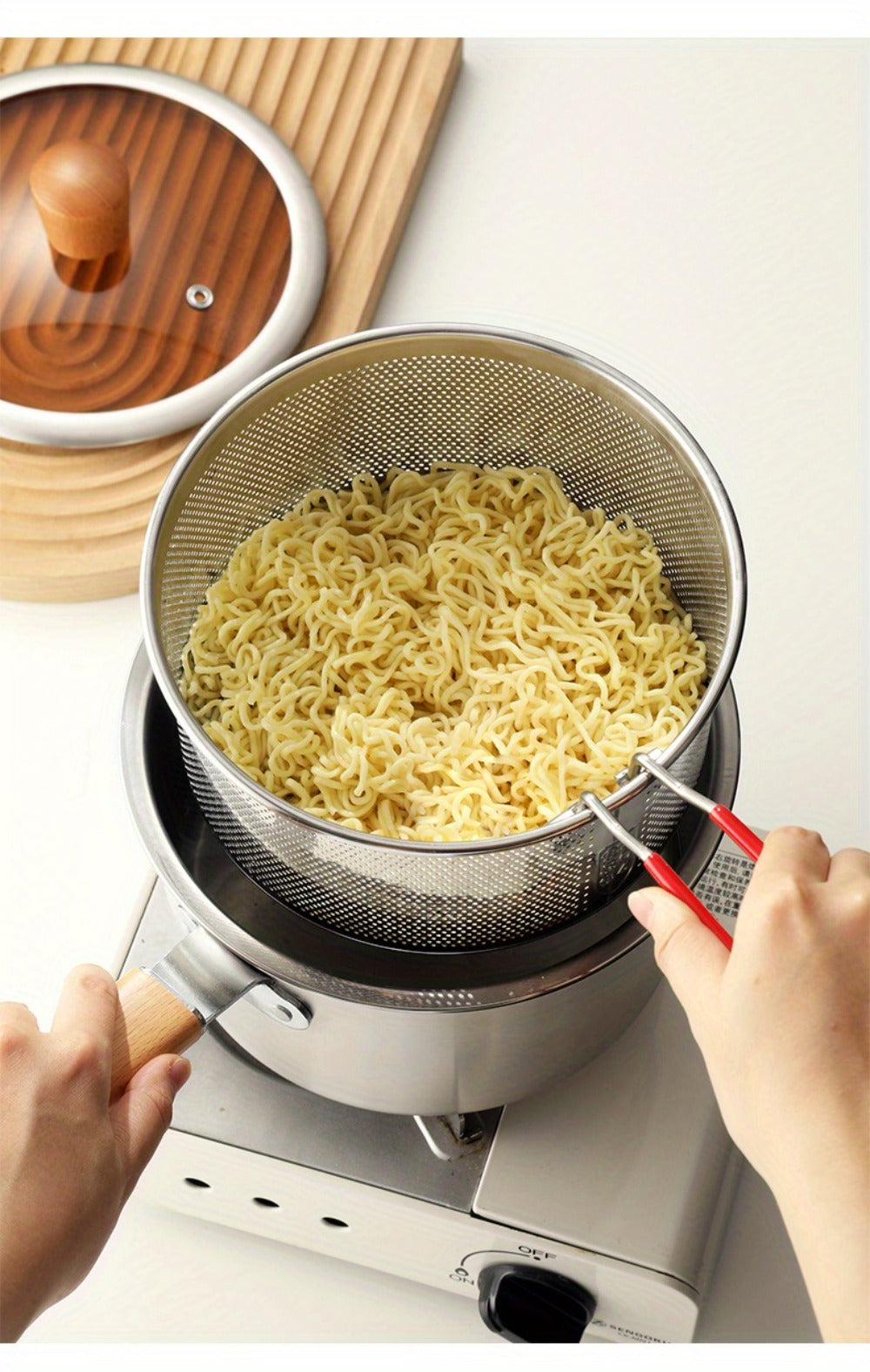 Stainless Steel Deep Fryer Pot Set with Frying Basket & Glass Lid, Non-Stick Multi-Function Cookware for Deep Frying, Noodles