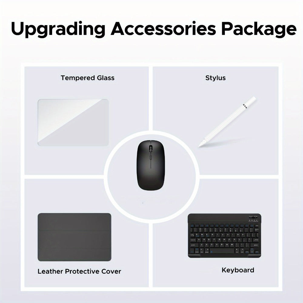 2-in-1 Tablet Android 15, 10.1 Inch Tablet with Keyboard Case Stylus, 8GB RAM 128GB ROM, 8000mAh Battery