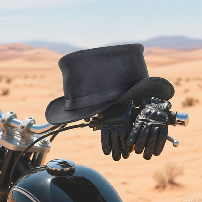 Genuine Leather Top Hat Steampunk – Shapeable Wide Brim Gentleman Hat for Men Women, Halloween Costume Topper, Deadman Victorian Derby Hat