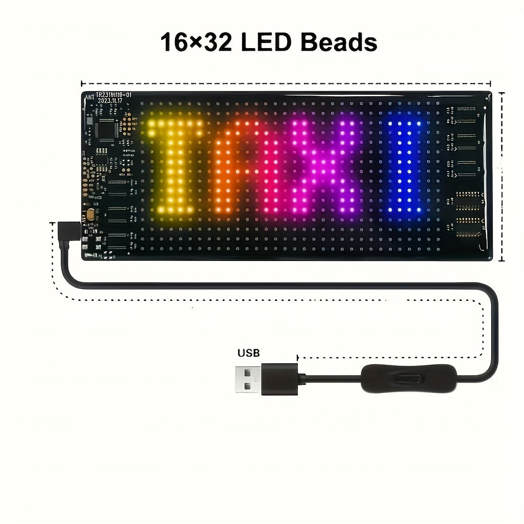 Flexible LED Matrix Screen Display DIY Text Picture & GIF, App & Remote Control, 5V USB Powered, 16x32 to 16x144