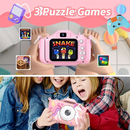 Kids Digital Camera with Rear Screen, Cartoon Unicorn or Dinosaur Shell and Pink, Purple, Blue or Green Options