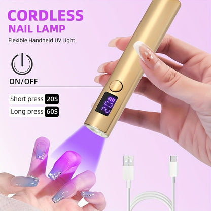 UV LED Nail Lamp Pen-Shape Cordless Rechargeable 365+405nm Gel Polish Curer – Portable Mini Nail Dryer with 2 Timer Modes 20s & 60s for Home