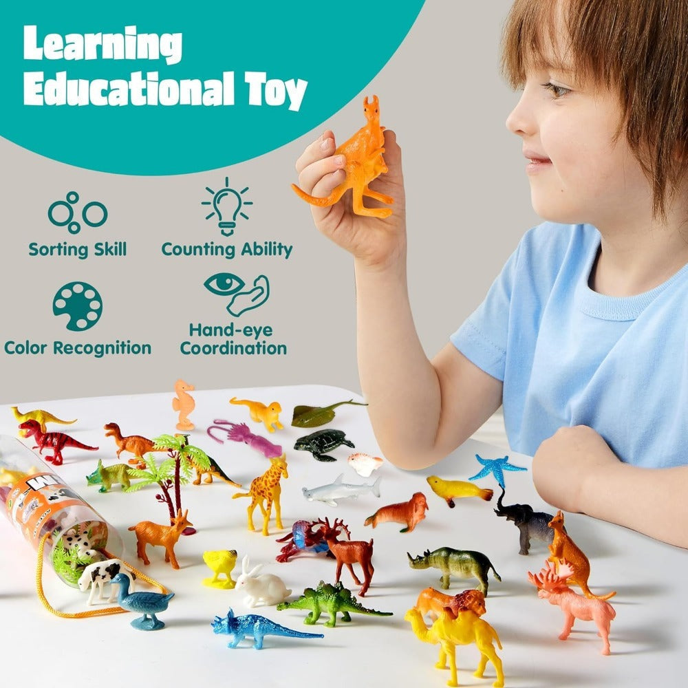 Animal Figures Toys for Kids 69pcs, 5-Set Nature World Mini Animal Figurines with Sensory Bin, Zoo