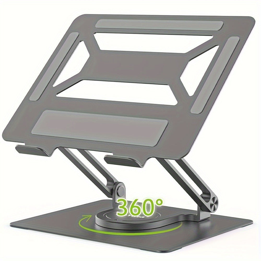 Rotating Laptop Stand with 360-Degree Swivel Base, Foldable Metal Riser in Silver or Black