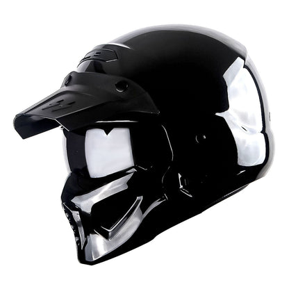 Motorcycle Helmet Convertible Full/Open-Face Shell with Detachable Mask, Smoked Shield, S-XL Sizes and Multiple Styles