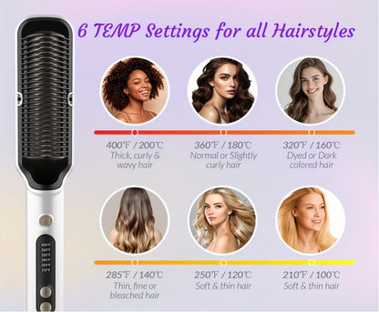 OD-6801 Black or OD-6806 Rose-Gold Heated Straightening Brush with Display, Glove and Three-Button Controls