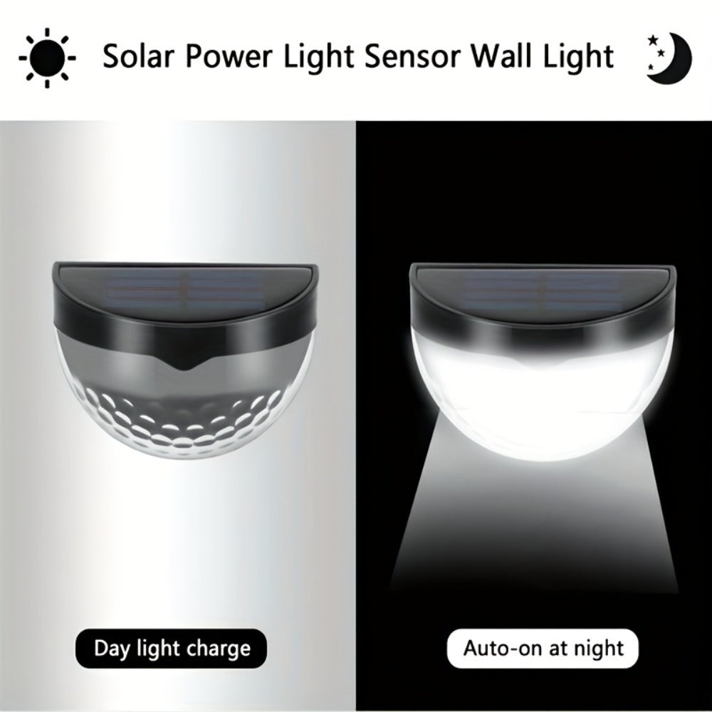 Six-Piece Solar Wall Light Set with Fan-Beam Pattern, 9 x 6.5 x 5cm Black Shells and Two Light Colors