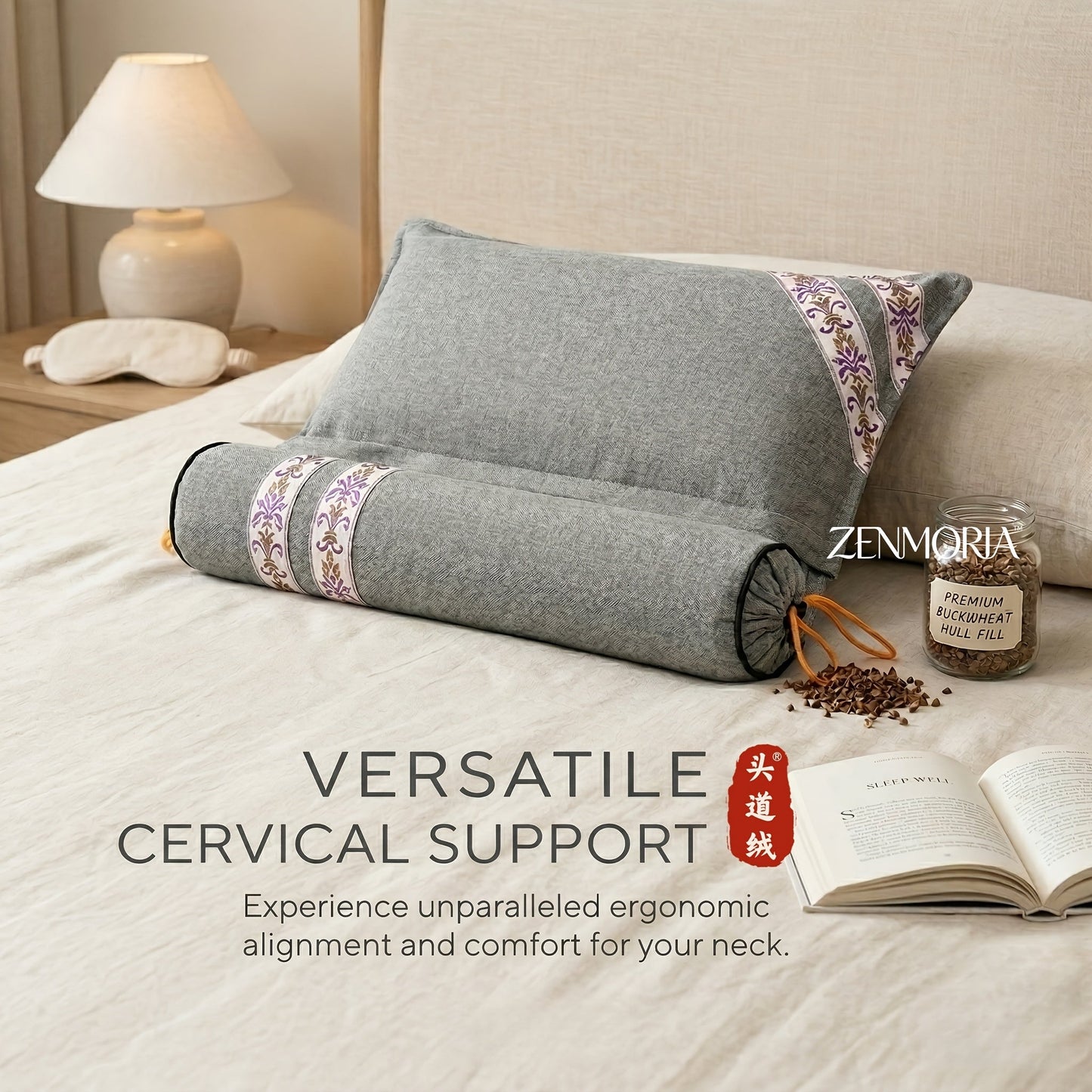 Detachable 2-in-1 Buckwheat Pillow, Support & Adjustable Comfort for Better Sleep for Sofas, Beds and Everyday Home Comfort