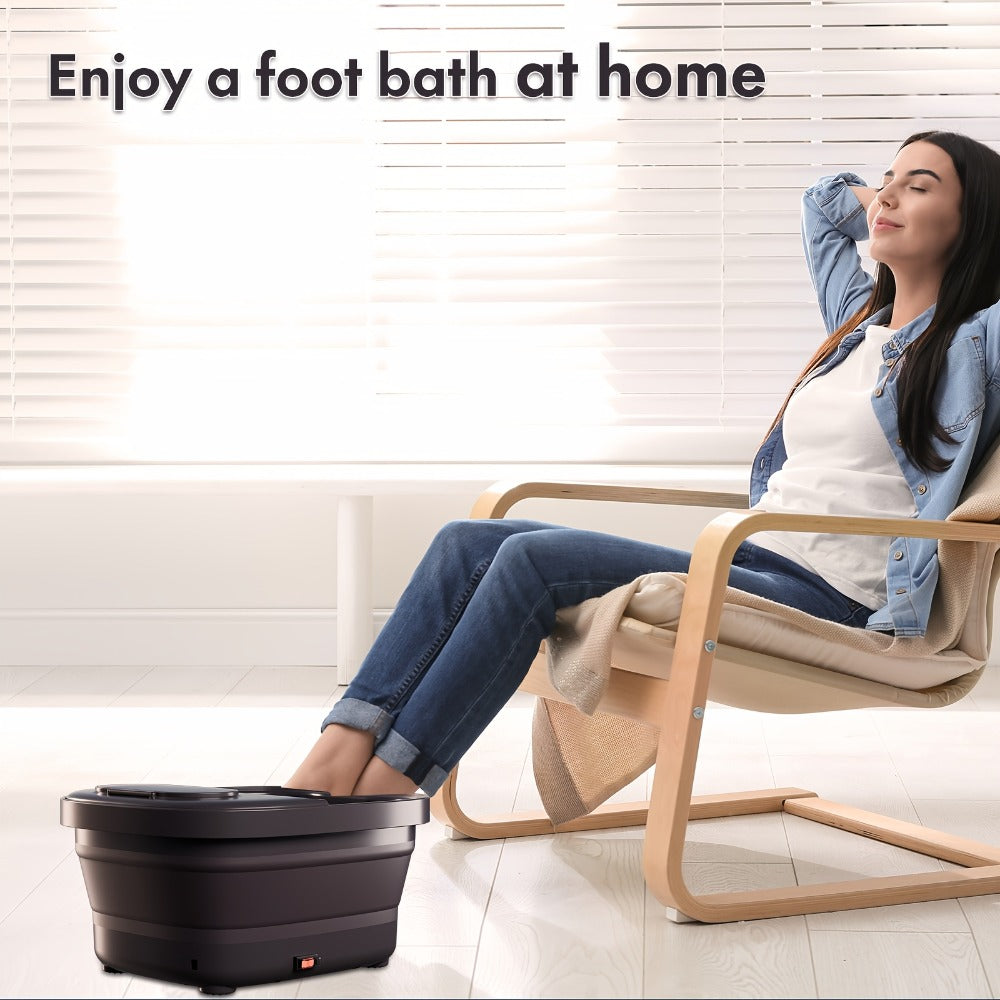 Collapsible Foot Spa Bath with Heat Bubble Massager & Remote Temperature Control – 3 Pedicure Attachments Foldable Foot Soak Tub with Handle