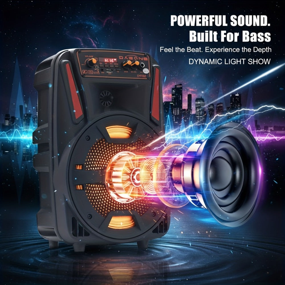 1000W Portable Party Speaker with 8-Inch Woofer, Karaoke Microphone, RGB Lights, Bluetooth, FM, USB & TWS