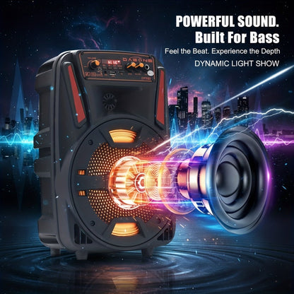 1000W Portable Party Speaker with 8-Inch Woofer, Karaoke Microphone, RGB Lights, Bluetooth, FM, USB & TWS