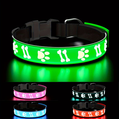 LED Dog Collar USB Rechargeable – 15 Light Modes Adjustable Glow Safety Collar for Nighttime Walks, Soft 3D Flash Pattern Pet Collar, XS–L