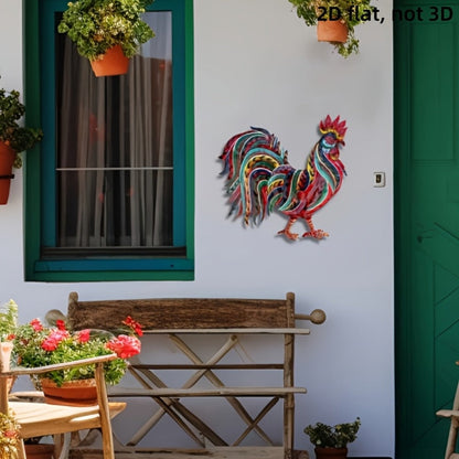 Metal Chicken Decoration 2D Flat Iron Art Farmhouse Decor | Rustic Country-Style Floor Standing Statue for Garden Backyard Courtyard Kitchen