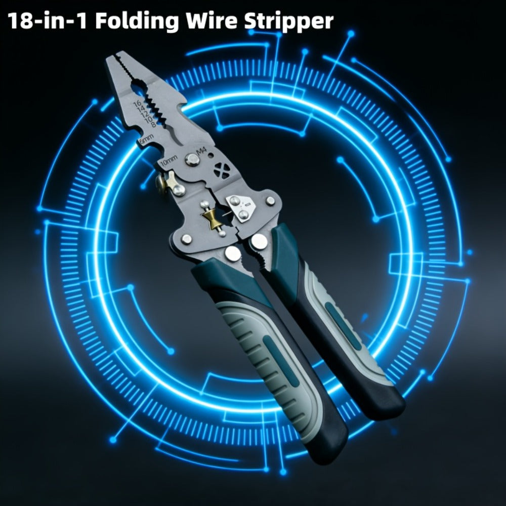 18-in-1 High-Carbon-Steel Folding Wire Stripping Pliers with Cutter, Crimper and Puller for Electrical DIY