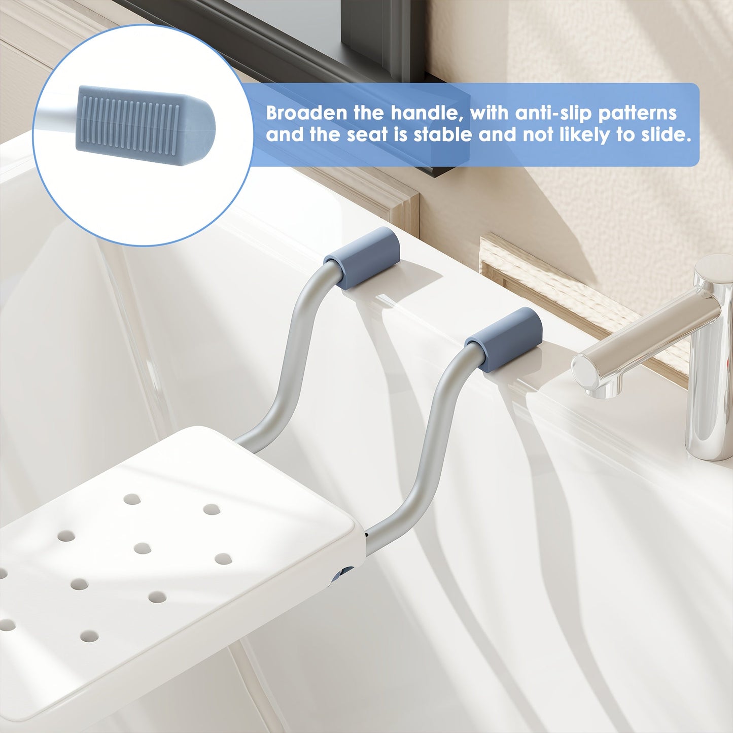 Bath Seat Adjustable Aluminum Shower Chair, Suspended Bathtub Stool with Anti-Slip Handles, Retractable Bath Board for Elderly