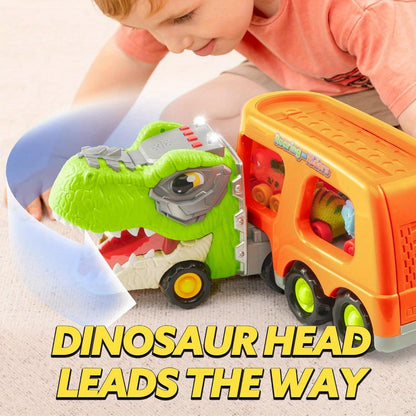 T-Rex Carrier Truck Toy with 6 Mini Rubber Dinosaur Cars LED Lights with the Listed Color, Size or Set Options for Everyday Use
