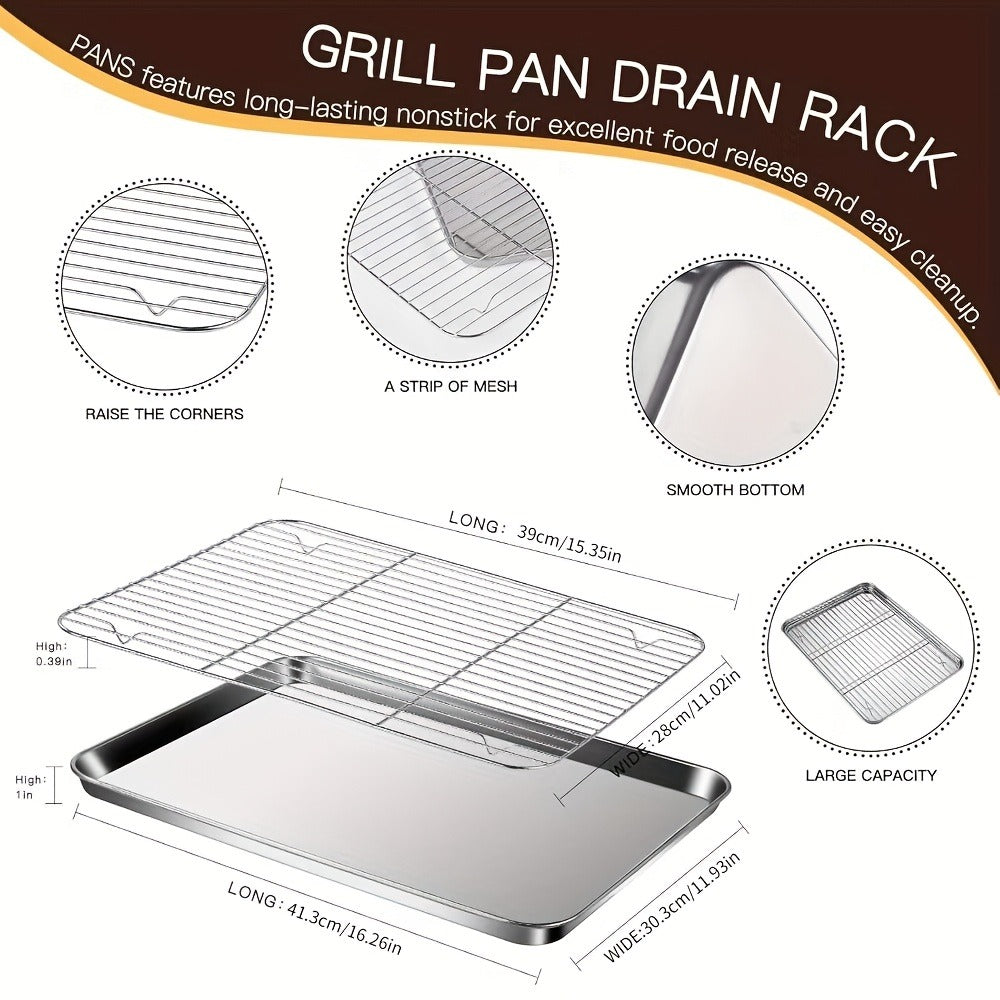 Baking Sheet and Rack Set Stainless Steel Half Sheet Pan with Cooling Rack Rust Free for Cookie for Grilling, Camping and Outdoor Meals