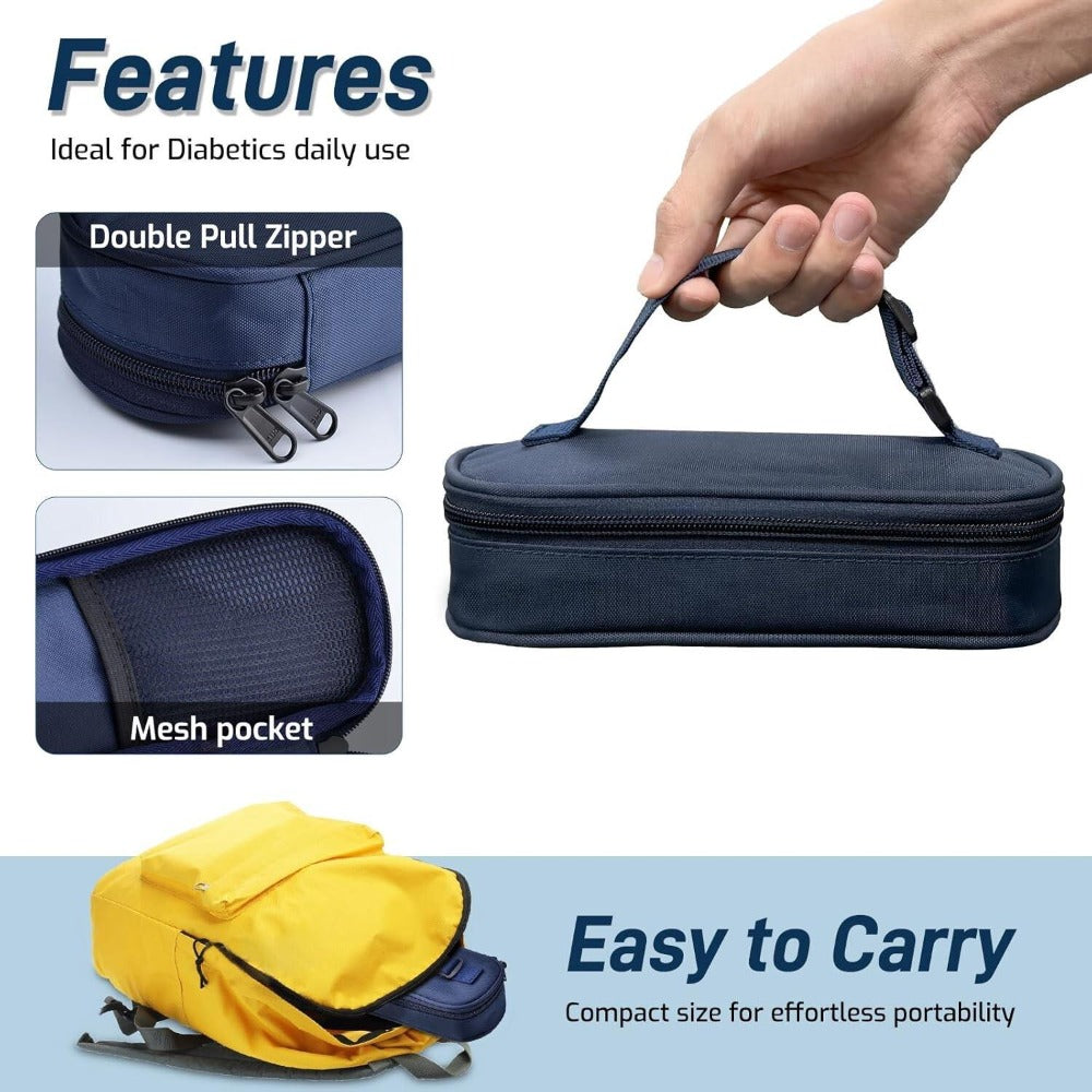 Insulated Insulin Vial Travel Case, Diabetic Supply Bag with Ice Brick, Compact Portable Cooler Kit for Medication Storage