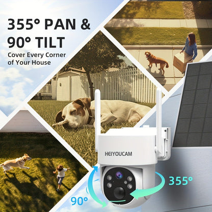 3MP Solar PTZ Outdoor Security Camera with 360-Degree Movement Label and One- or Four-Camera Options