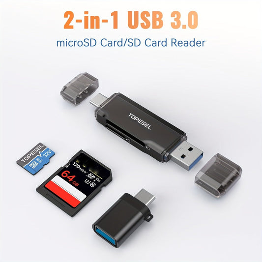 Compact SD Card Reader with USB-A & USB-C Dual Connector, High-Speed Memory Card Adapter for Micro SD SDHC SDXC
