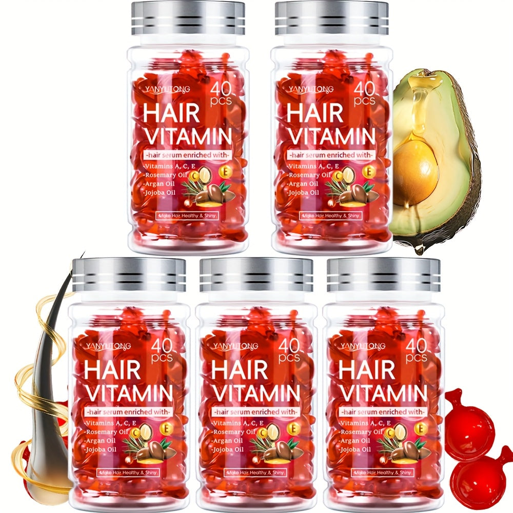 Argan Oil Hair Growth Vitamin Capsules with Keratin & Vitamins A C E B, Anti-Frizz Nourishing Hair Essence for Dry