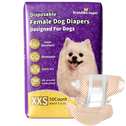 Disposable Dog Diapers 50-Pack for Male & Female Dogs – Super Absorbent Leak-Proof Pet Nappies, Comfortable Fit for Puppies, Senior Dogs