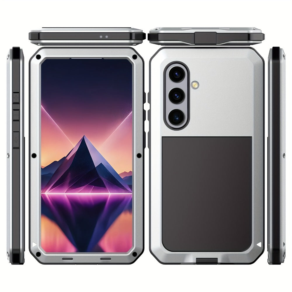 Phone Case with Metal Frame, Integrated Glass Screen Protector and S Pen Opening for Select Galaxy S23-S25 Models
