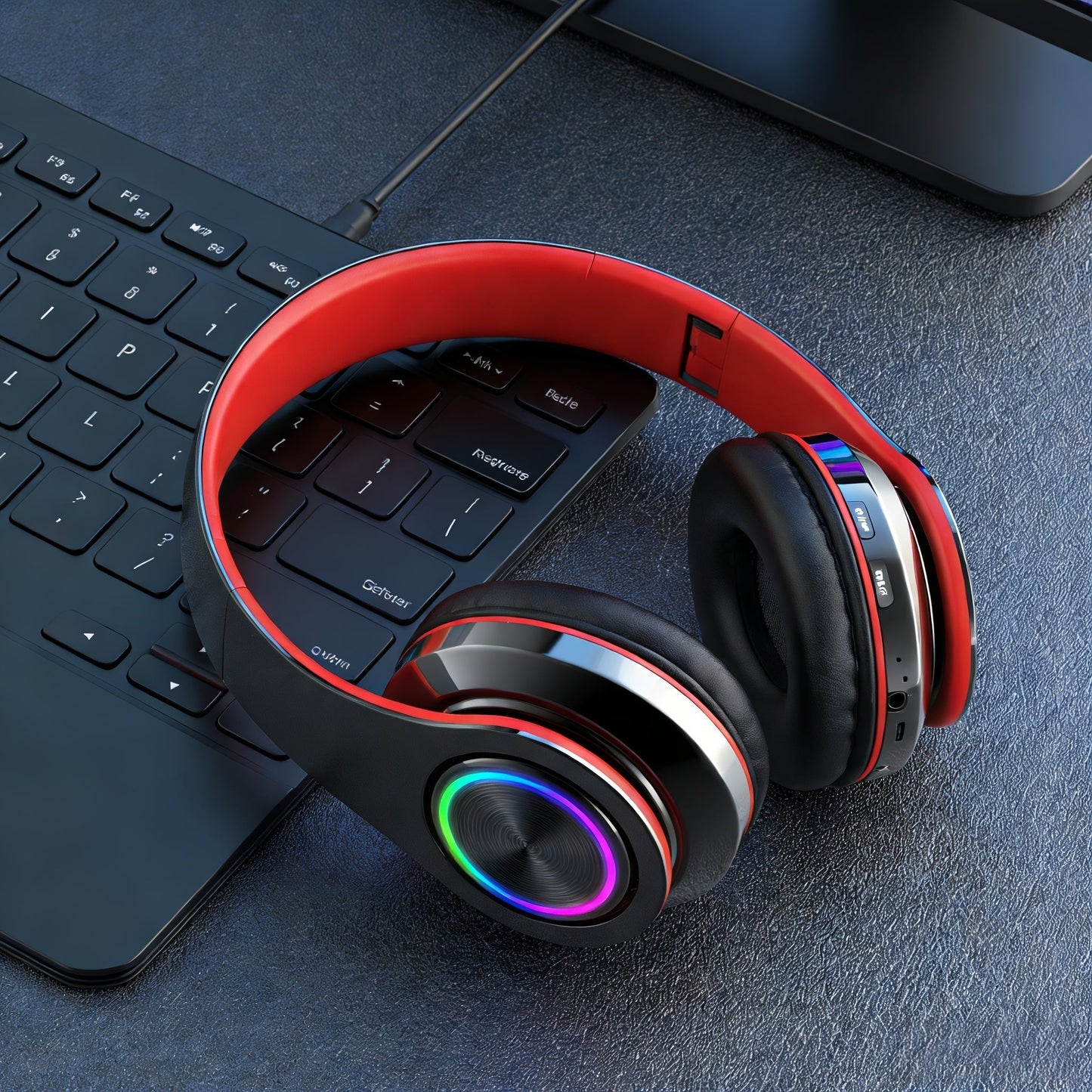 LED Light Over-Ear Wireless Headphones Deep Bass Subwoofer, Active Noise Cancelling Foldable Headset Bluetooth 5.3