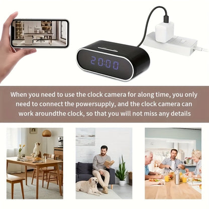 Security Camera 1080P Clock-Format Model with 64GB Card, Battery Power, Infrared Night Vision and Loop Recording