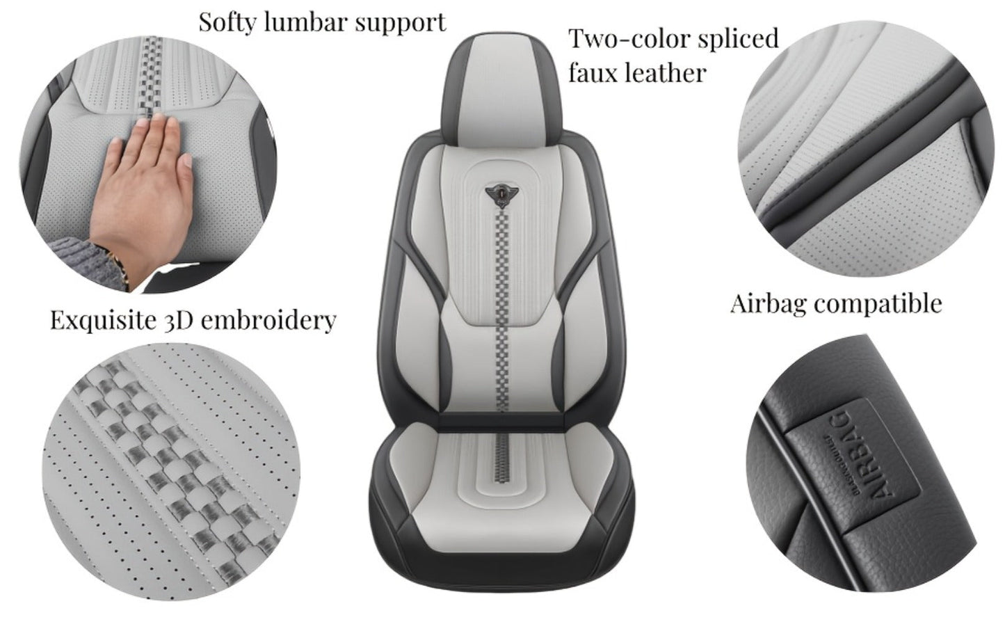 Contoured Front Car Seat Cushion Covers with Headrest Pads in Four Two-Tone Color Option Sets