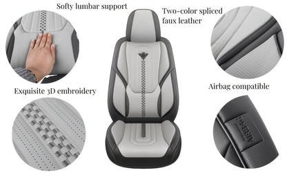 Contoured Front Car Seat Cushion Covers with Headrest Pads in Four Two-Tone Color Option Sets