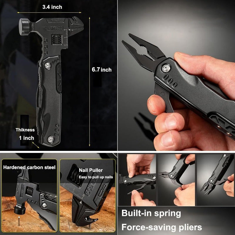 16-in-1 Multitool Stainless Steel – Compact EDC Pocket Tool with Pliers, Adjustable Wrench, Screwdrivers & Knife | Camping Gear & Gift